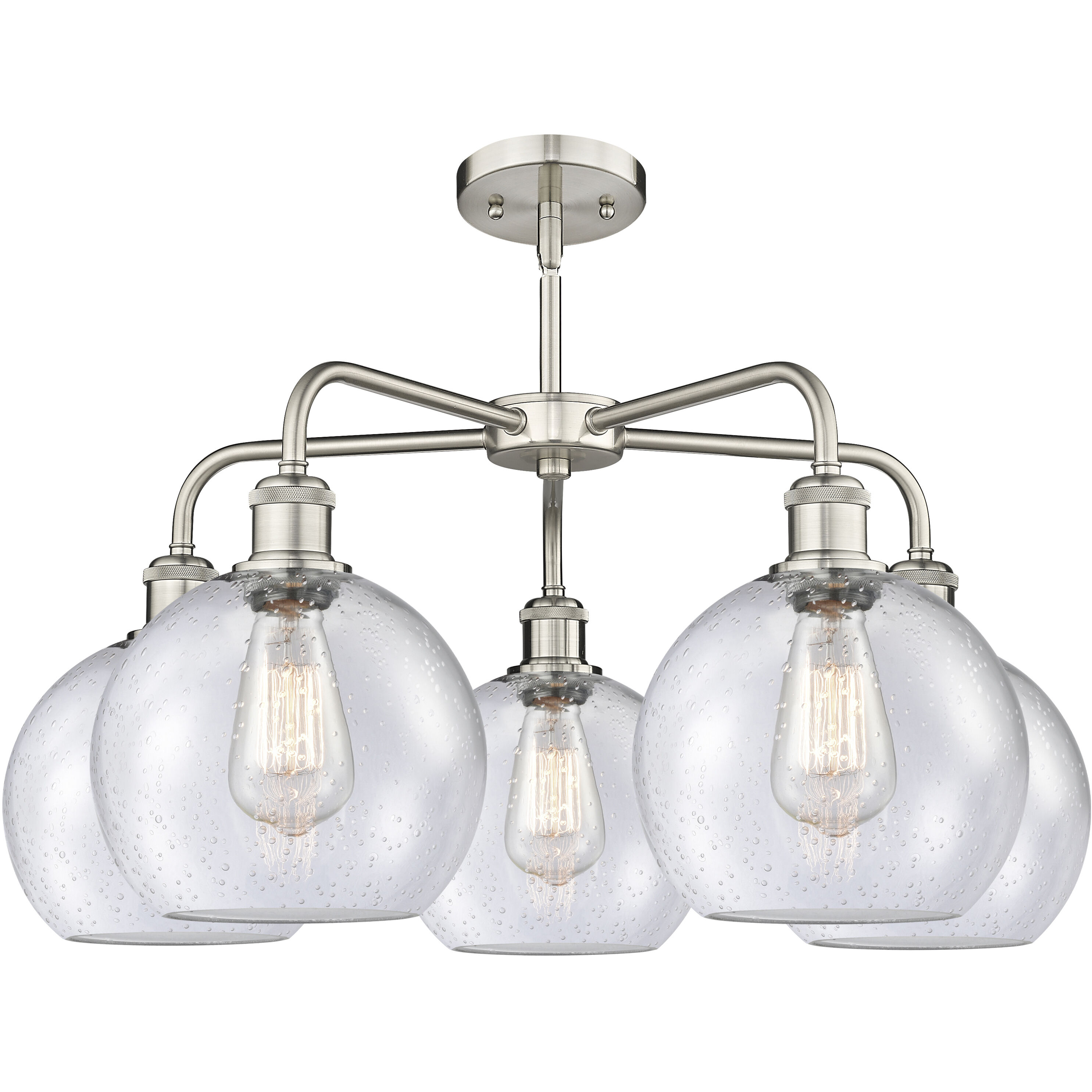 Athens 5 Light 26 inch Satin Nickel Chandelier Ceiling Light in Seedy Glass