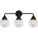 Nouveau 2 Beacon 3 Light 24 inch Oil Rubbed Bronze Bath Vanity Light Wall Light in Clear Glass