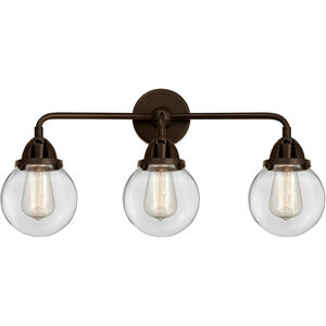 Nouveau 2 Beacon 3 Light 24 inch Oil Rubbed Bronze Bath Vanity Light Wall Light in Clear Glass