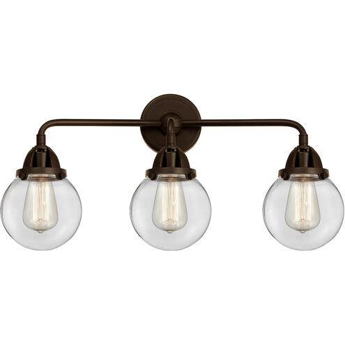 Nouveau 2 Beacon 3 Light 24 inch Oil Rubbed Bronze Bath Vanity Light Wall Light in Clear Glass