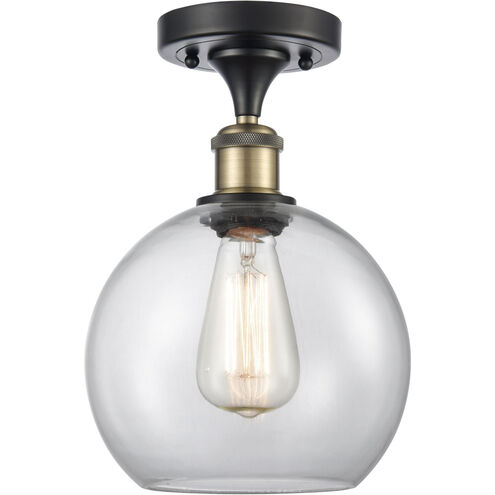 Ballston Athens 1 Light 8 inch Black Antique Brass Semi-Flush Mount Ceiling Light in Clear Glass, Ballston