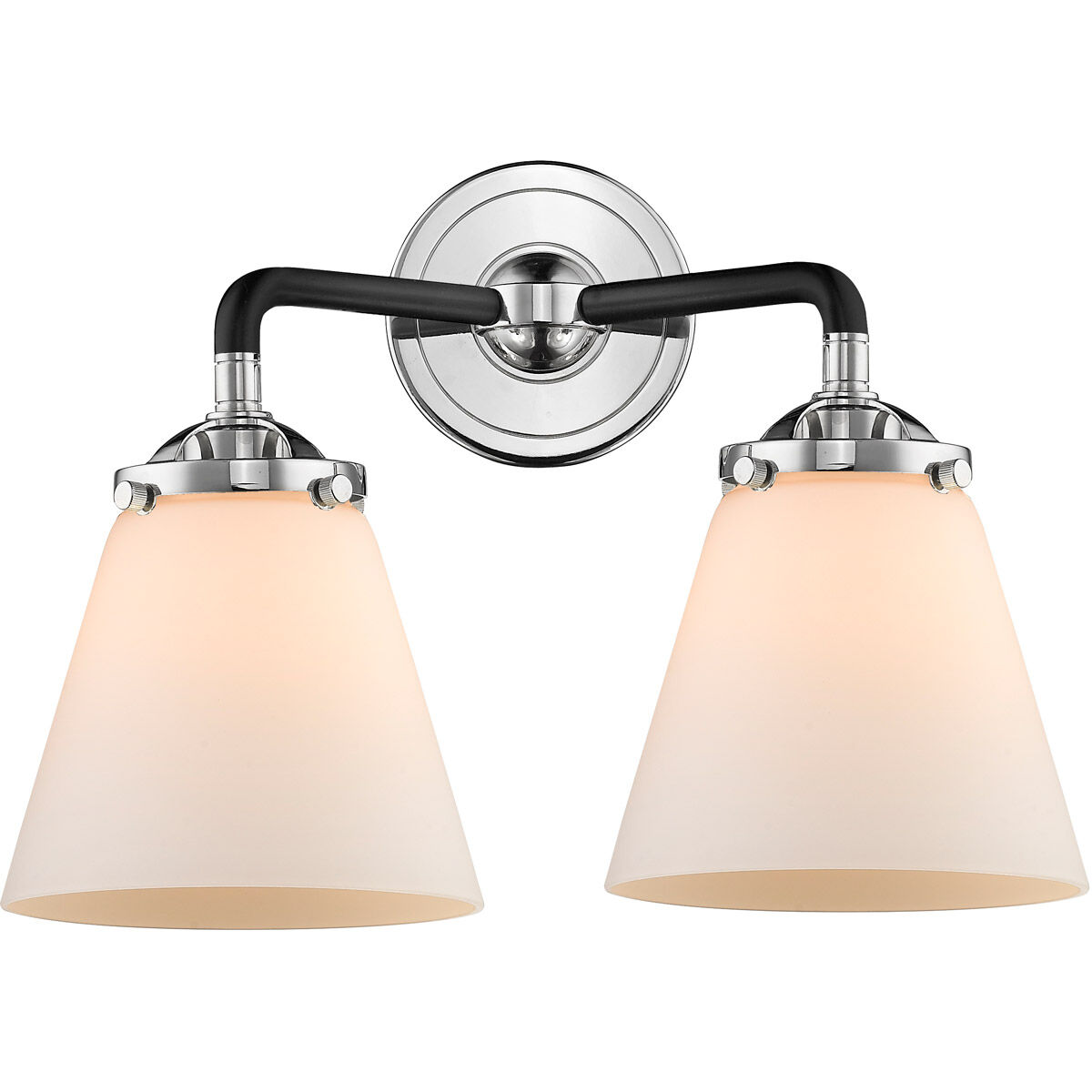 Nouveau Small Cone 2 Light 14 inch Black Polished Nickel Bath Vanity Light Wall Light in Matte White Glass, Nouveau