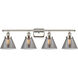 Ballston Large Cone 4 Light 36 inch Polished Nickel Bath Vanity Light Wall Light in Plated Smoke Glass
