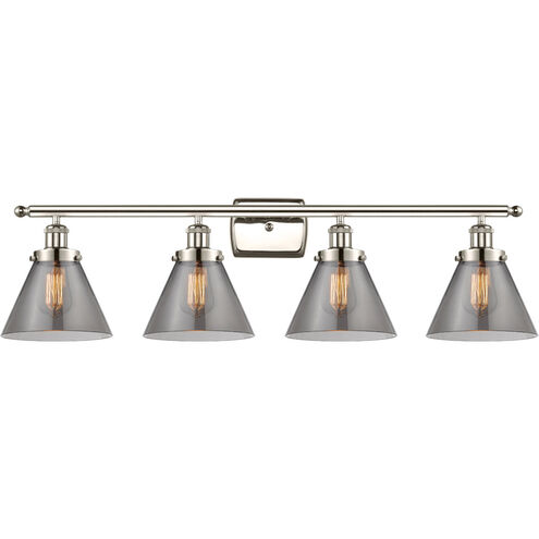 Ballston Large Cone 4 Light 36 inch Polished Nickel Bath Vanity Light Wall Light in Plated Smoke Glass
