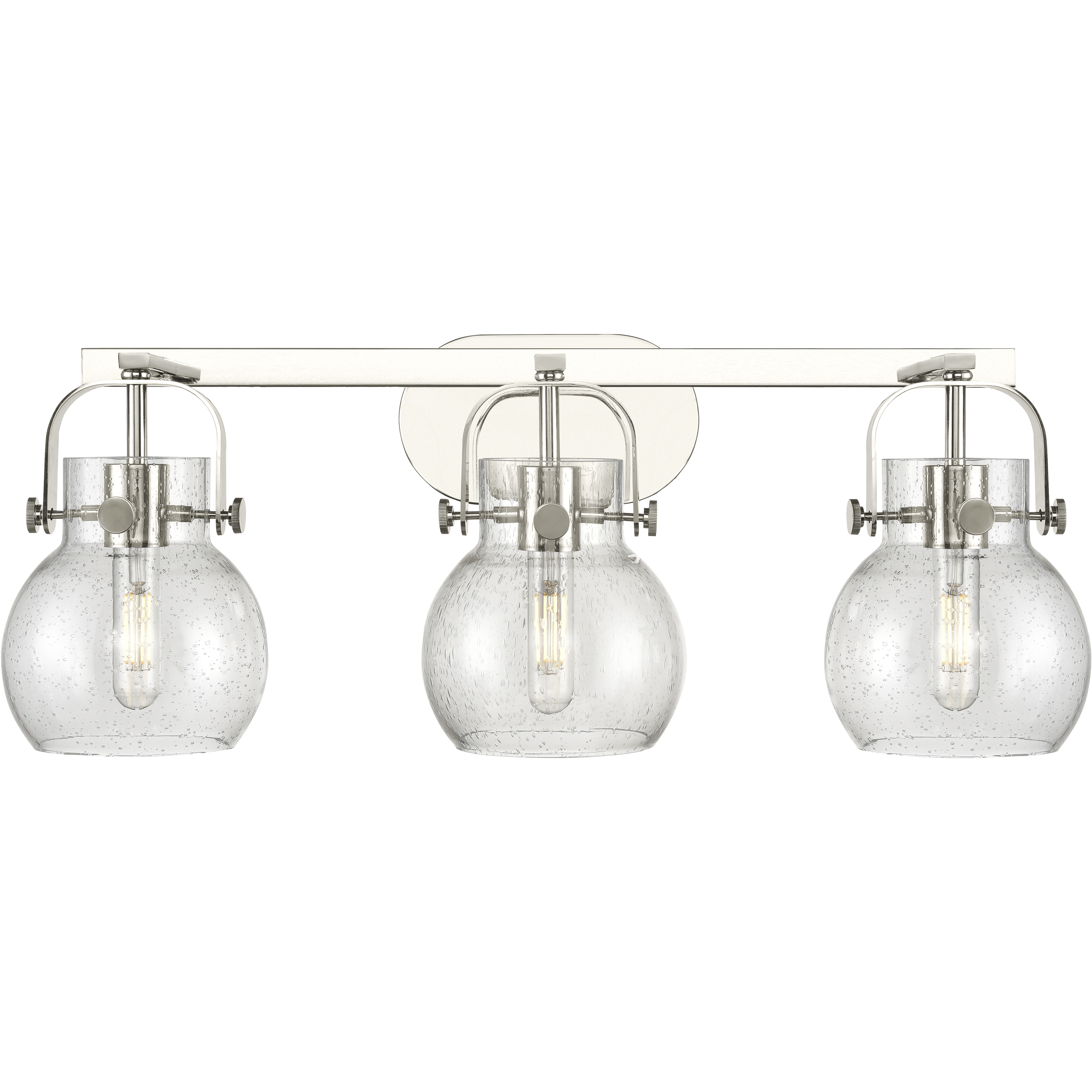 Pilaster II Sphere 3 Light 26.5 inch Polished Nickel Bath Vanity Light Wall Light in Seedy Glass