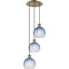 Ballston Brookhaven Globe 3 Light 14.5 inch Antique Brass Multi Pendant Ceiling Light in Sapphire Blue Glass