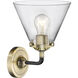 Nouveau Large Cone 1 Light 8 inch Black Antique Brass Sconce Wall Light in Clear Glass, Nouveau