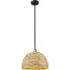 Edison Woven Rattan 1 Light 15.75 inch Black Antique Brass Mini Pendant Ceiling Light