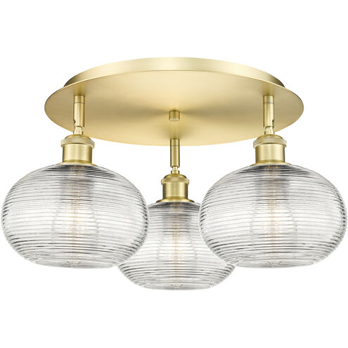 Ballston Ithaca 3 Light 19.75 inch Satin Gold Flush Mount Ceiling Light