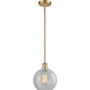 Ballston Athens LED 8 inch Satin Gold Pendant Ceiling Light in Clear Crackle Glass, Ballston