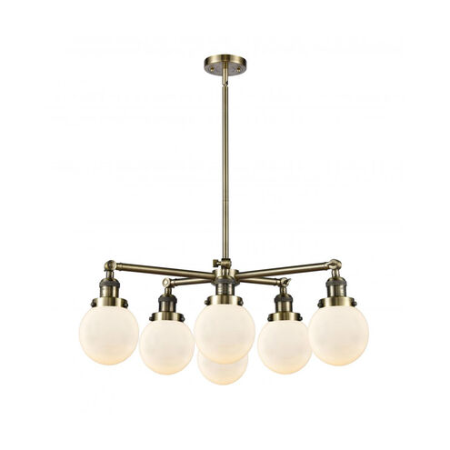Franklin Restoration XX-Large Beacon 6 Light 35 inch Antique Brass Chandelier Ceiling Light in Incandescent, Matte White Glass, Franklin Restoration