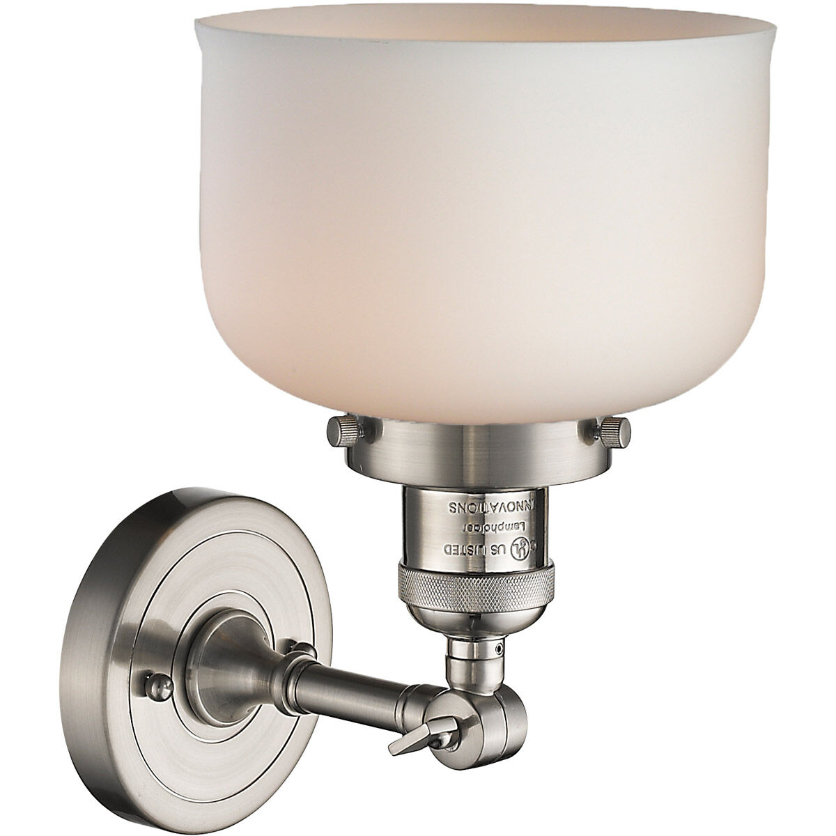 Franklin Restoration Large Bell 1 Light 8 inch Brushed Satin Nickel Sconce Wall Light in Matte White Glass, Franklin Restoration