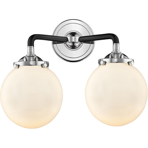 Nouveau Beacon LED 14 inch Black Polished Nickel Bath Vanity Light Wall Light in Matte White Glass, Nouveau