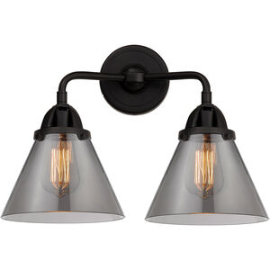 Nouveau 2 Large Cone 2 Light 16 inch Matte Black Bath Vanity Light Wall Light in Plated Smoke Glass