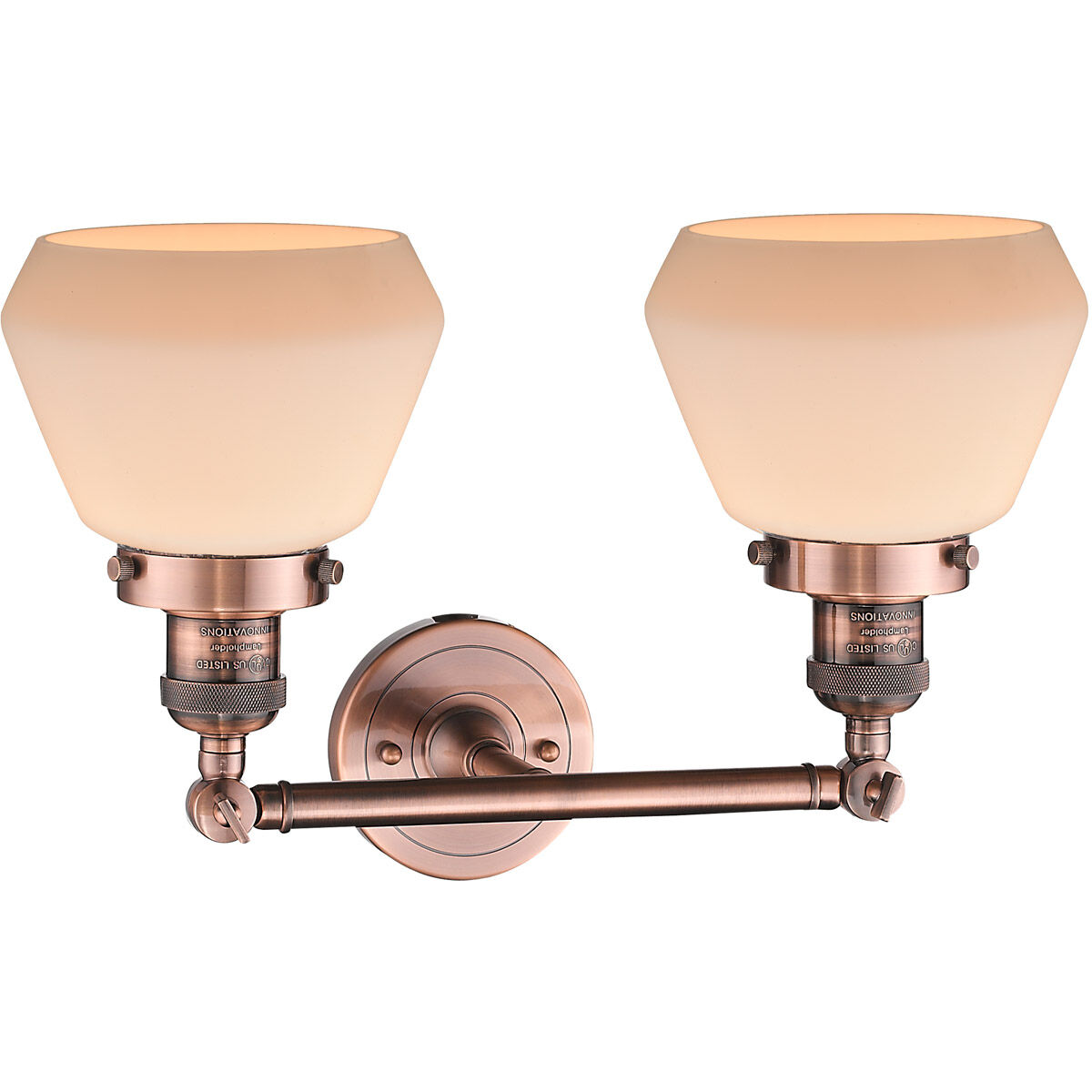 Franklin Restoration Fulton 2 Light 17 inch Antique Copper Bath Vanity Light Wall Light in Matte White Glass, Franklin Restoration