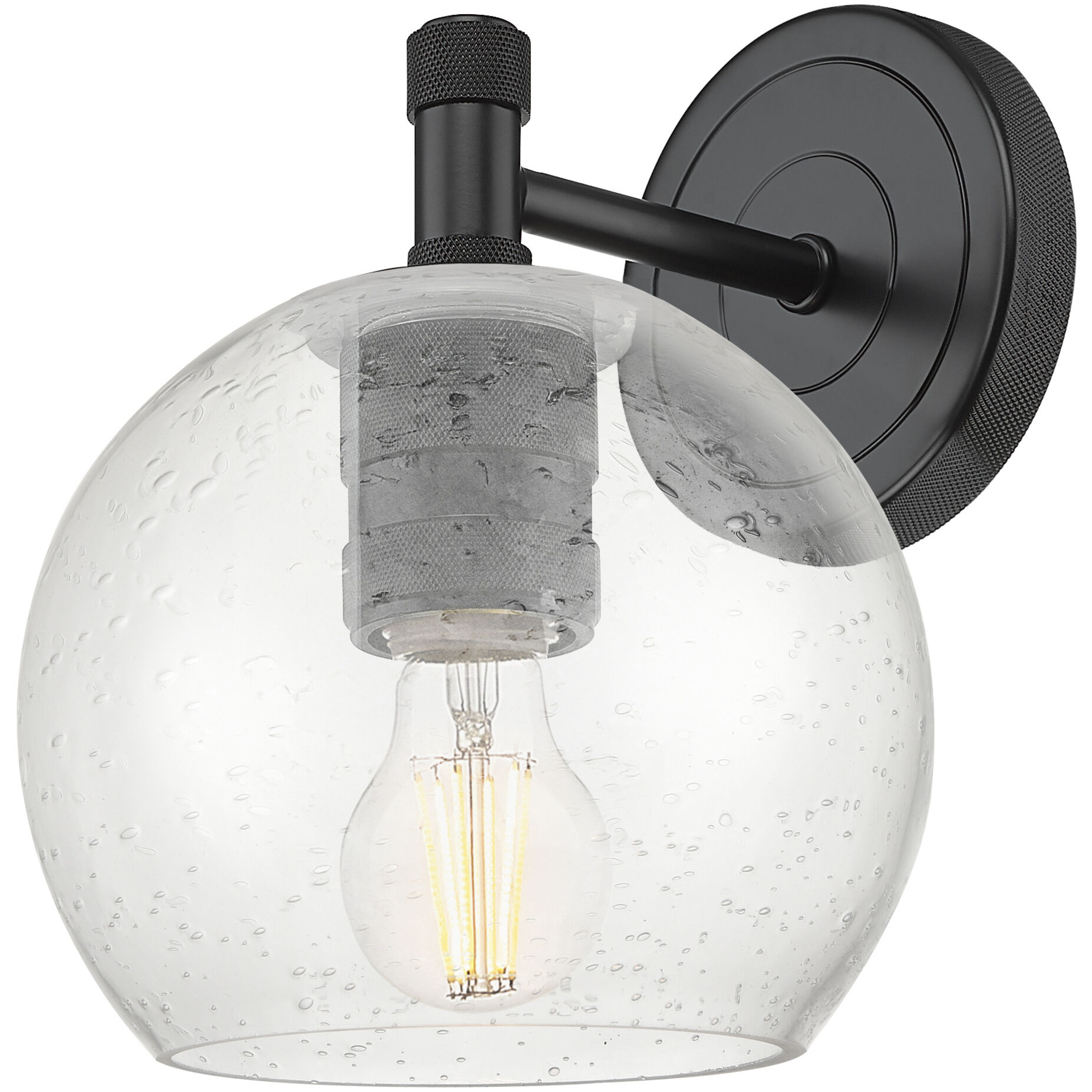 Crown Point Sconce Wall Light in Matte Black, Seedy Glass