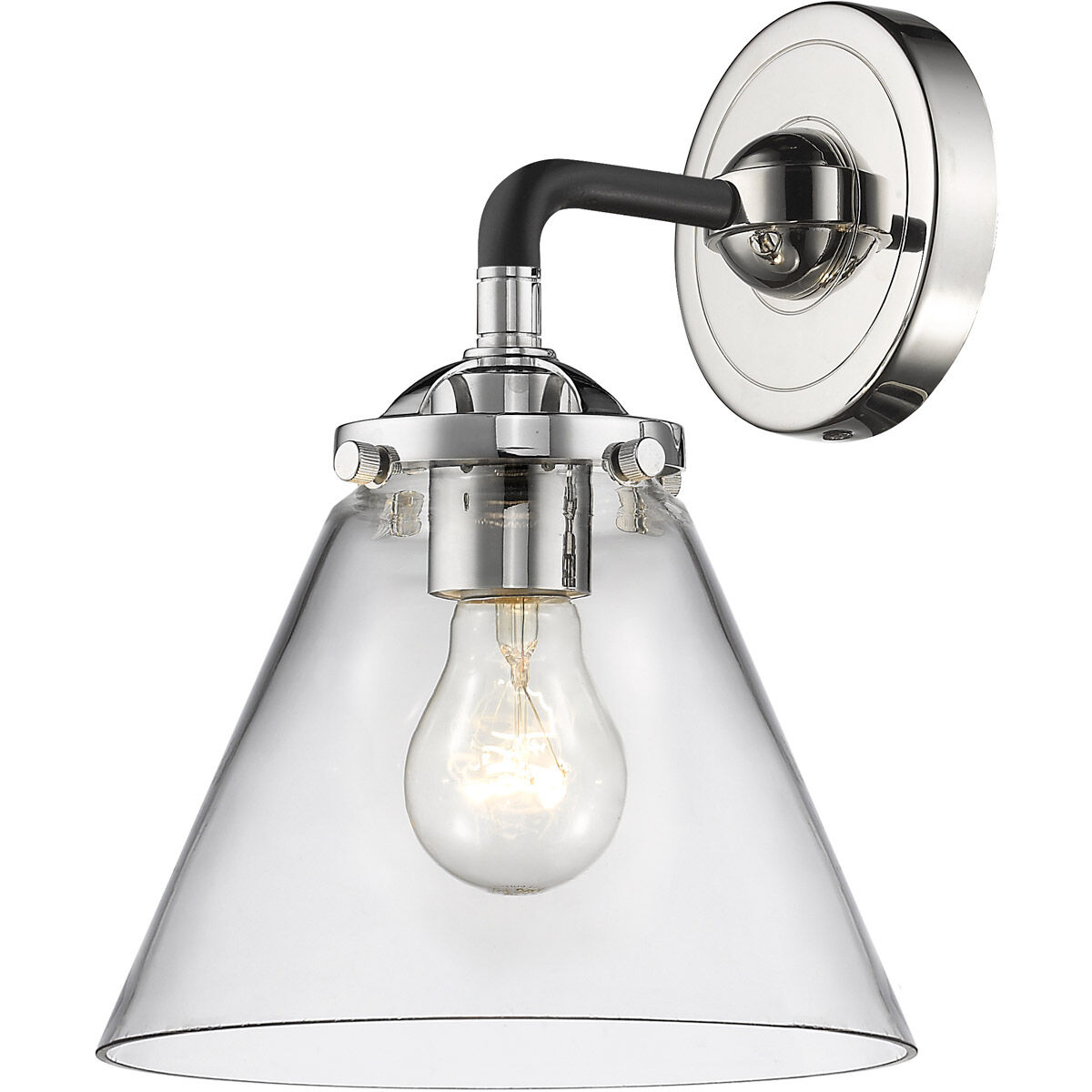 Nouveau Large Cone 1 Light 8 inch Black Polished Nickel Sconce Wall Light in Clear Glass, Nouveau