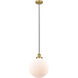 Edison Beacon LED 12 inch Brushed Brass Mini Pendant Ceiling Light in Matte White Glass