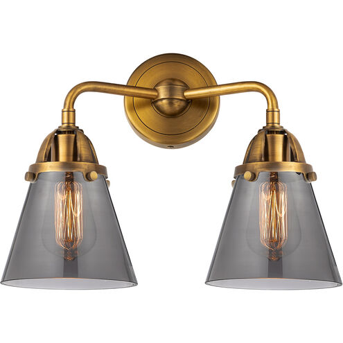 Nouveau 2 Small Cone LED 14.25 inch Brushed Brass Bath Vanity Light Wall Light in Plated Smoke Glass
