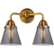 Nouveau 2 Small Cone LED 14.25 inch Brushed Brass Bath Vanity Light Wall Light in Plated Smoke Glass