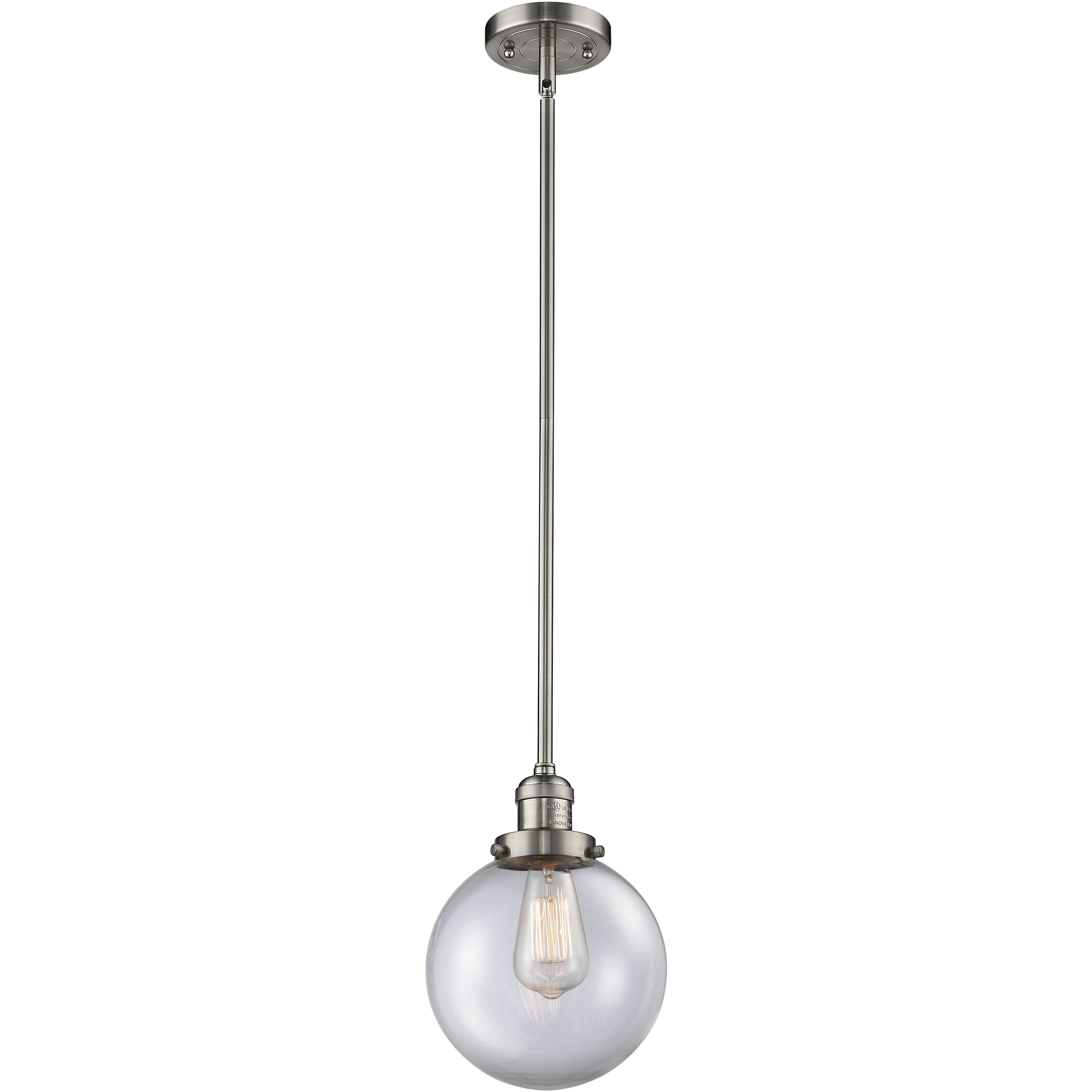 Franklin Restoration Beacon 1 Light 8 inch Brushed Satin Nickel Mini Pendant Ceiling Light in Incandescent, Clear, Franklin Restoration