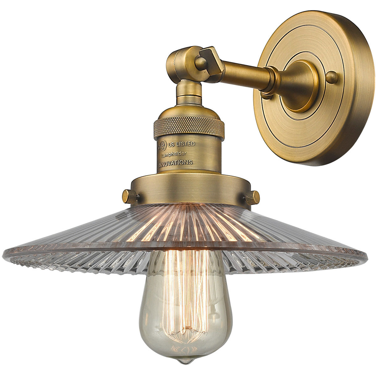 Franklin Restoration Halophane LED 9 inch Brushed Brass Semi-Flush Mount Ceiling Light in Clear Halophane Glass, Franklin Restoration