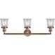 Franklin Restoration Small Canton 3 Light 30 inch Antique Copper Bath Vanity Light Wall Light in Clear Glass, Franklin Restoration