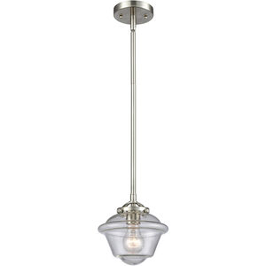 Nouveau Small Oxford 1 Light 8 inch Brushed Satin Nickel Mini Pendant Ceiling Light in Seedy Glass, Nouveau
