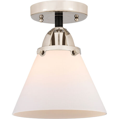 Nouveau 2 Large Cone LED 7.75 inch Black Polished Nickel Semi-Flush Mount Ceiling Light in Matte White Glass