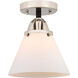 Nouveau 2 Large Cone LED 7.75 inch Black Polished Nickel Semi-Flush Mount Ceiling Light in Matte White Glass