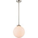 Nouveau XX-Large Beacon 1 Light 12 inch Brushed Satin Nickel Mini Pendant Ceiling Light in Matte White Glass, Nouveau