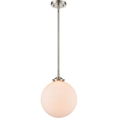 Nouveau XX-Large Beacon 1 Light 12 inch Brushed Satin Nickel Mini Pendant Ceiling Light in Matte White Glass, Nouveau