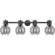 Downtown Urban Lawton Sphere 4 Light 34 inch Matte Black Bath Vanity Light Wall Light in Light Smoke Glass