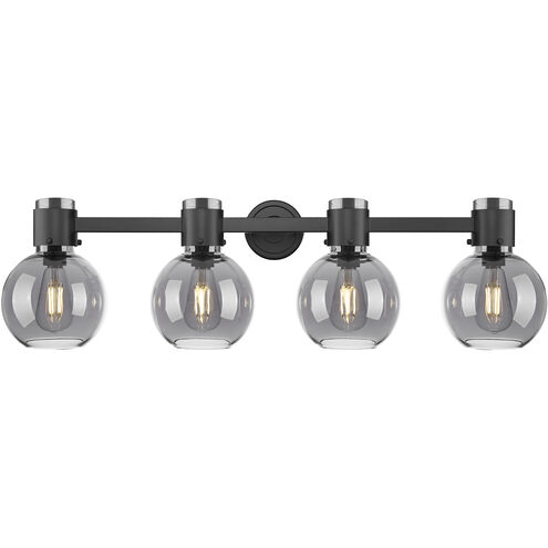 Downtown Urban Lawton Sphere 4 Light 34 inch Matte Black Bath Vanity Light Wall Light in Light Smoke Glass