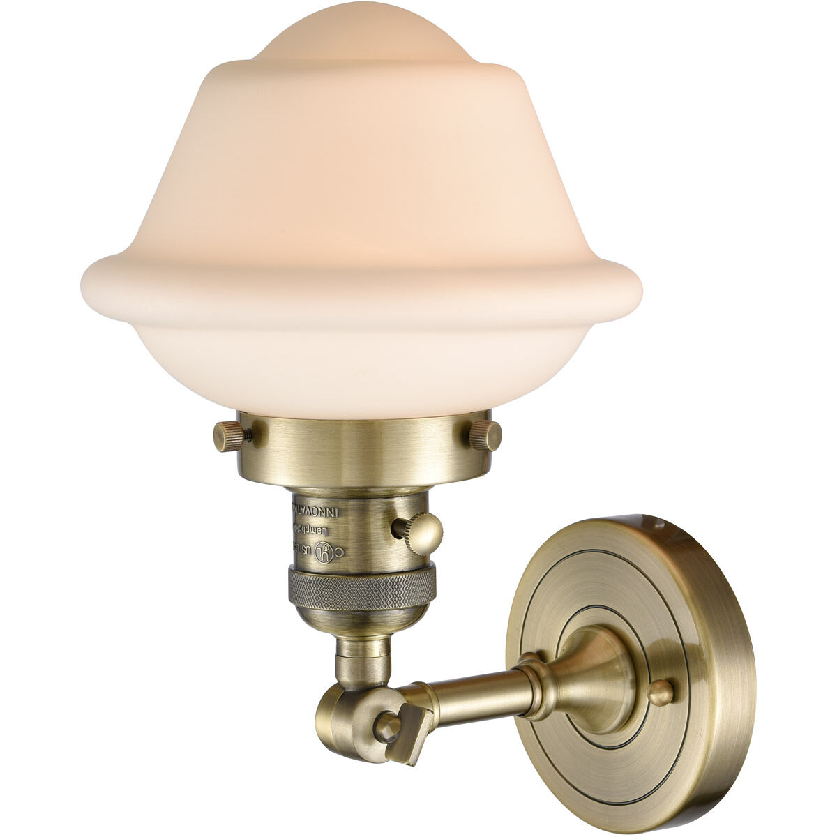 Franklin Restoration Small Oxford LED 7.5 inch Antique Brass Sconce Wall Light in Matte White Glass, Franklin Restoration