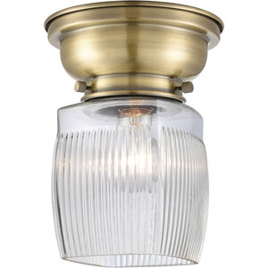Aditi Colton LED 6 inch Antique Brass Flush Mount Ceiling Light in Clear Halophane Glass, Aditi
