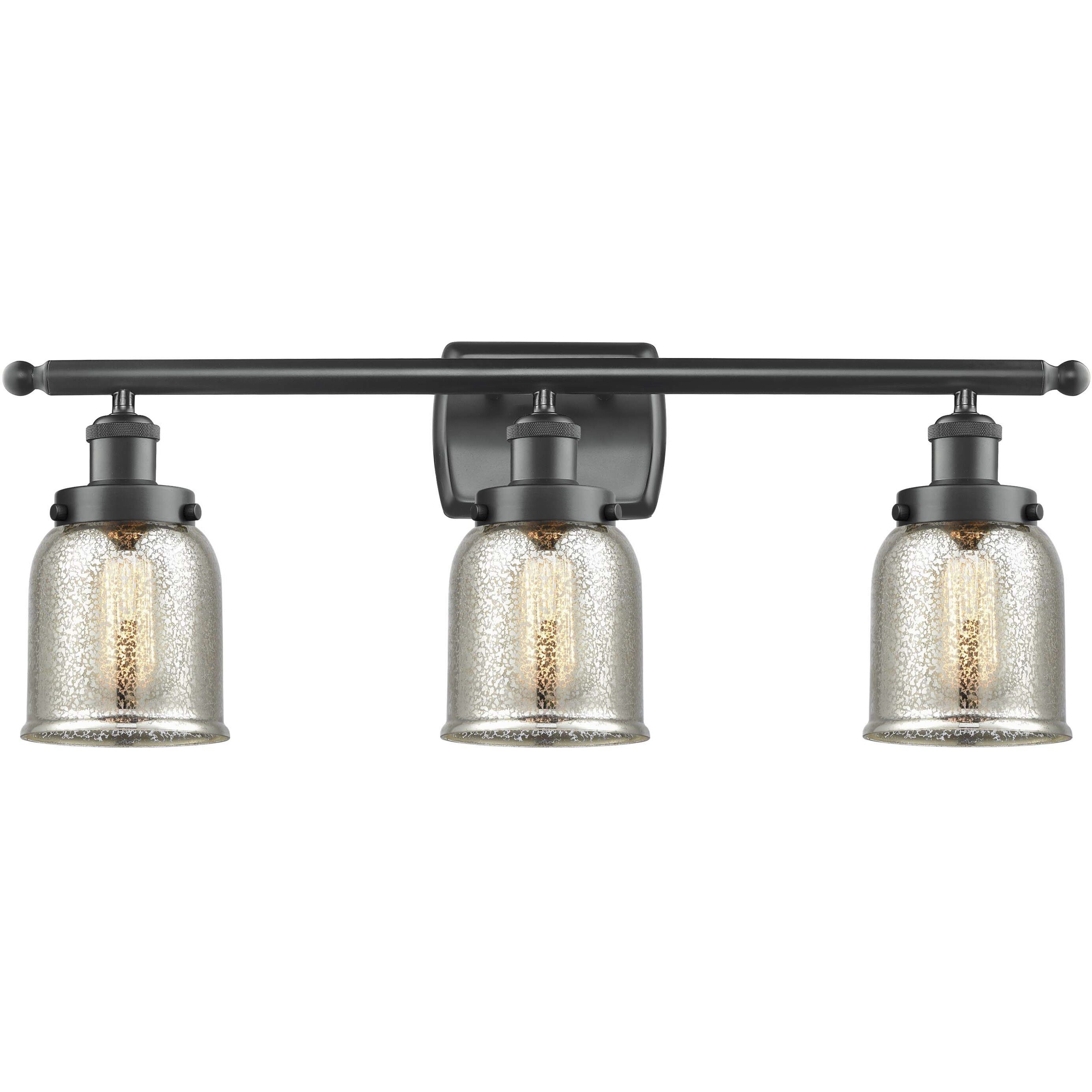 Small Bell 3 Light 26 inch Matte Black Bath Vanity Light Wall Light, Ballston