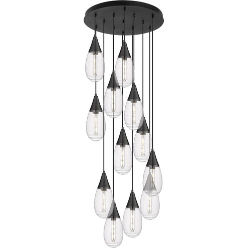 Malone 12 Light 25.25 inch Matte Black Multi Pendant Ceiling Light in Striped Clear Glass