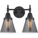 Caden 2 Light 15 inch Matte Black Bath Vanity Light Wall Light in Plated Smoke Glass