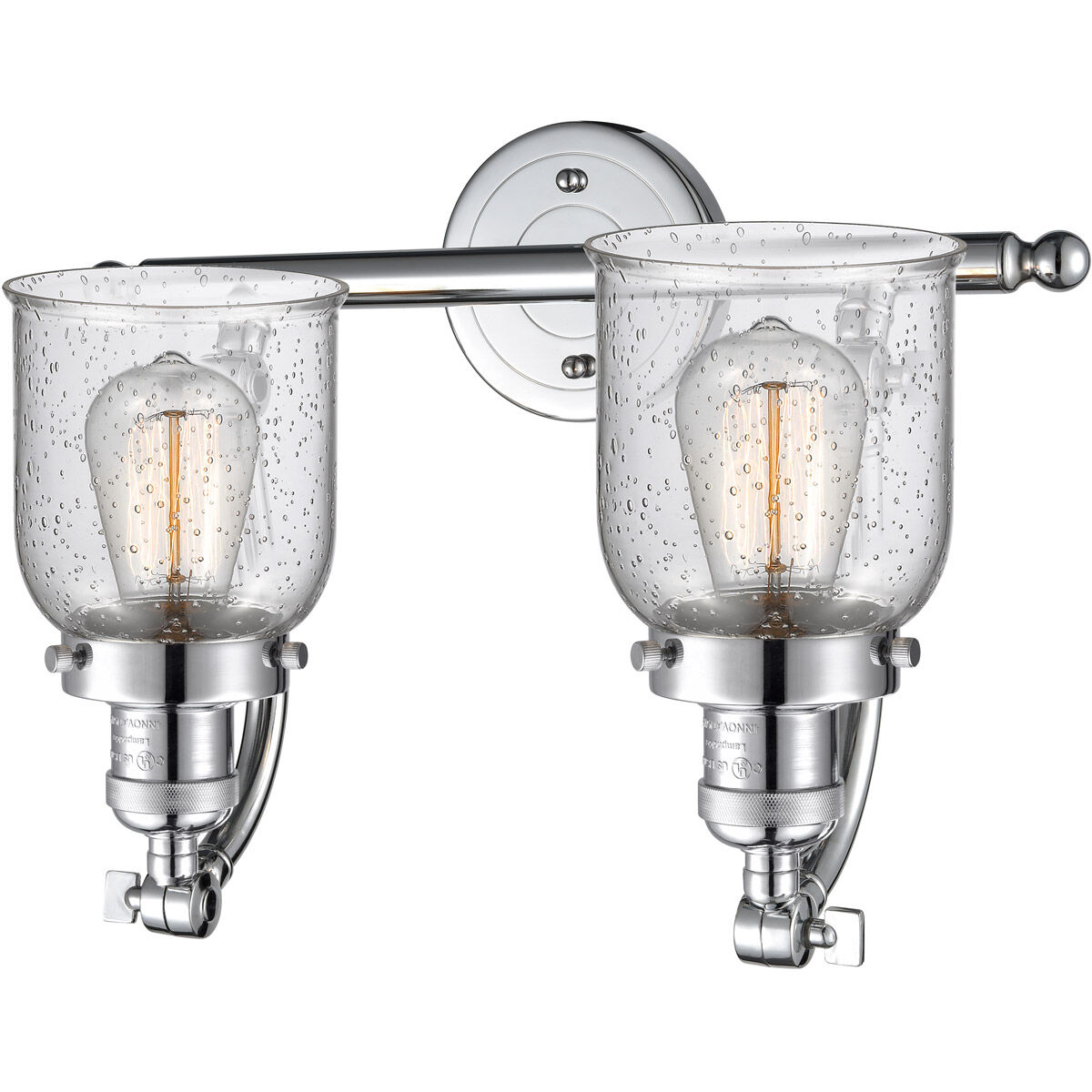 Franklin Restoration Small Bell 2 Light 18 inch Polished Chrome Bath Vanity Light Wall Light in Seedy Glass, Franklin Restoration