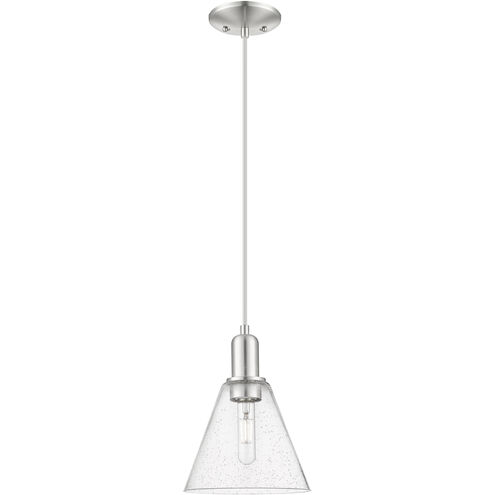 Arcadia Berkshire Glass 1 Light 8 inch Brushed Satin Nickel Mini Pendant Ceiling Light in Seedy