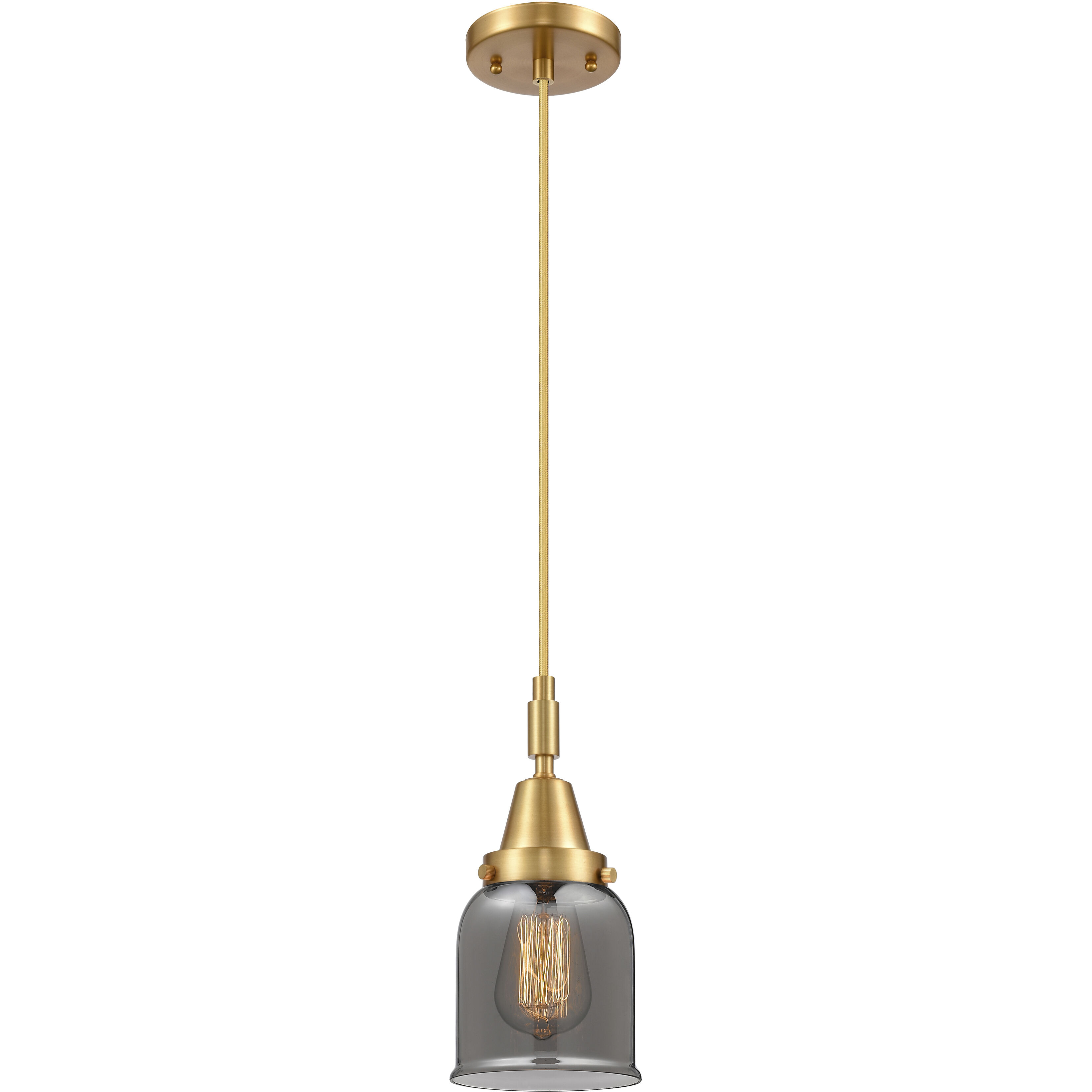 Bell 1 Light 5 inch Satin Gold Mini Pendant Ceiling Light in Light Smoke Glass