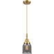 Bell 1 Light 5 inch Satin Gold Mini Pendant Ceiling Light in Light Smoke Glass