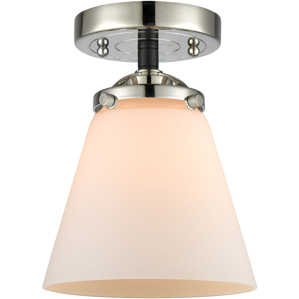 Nouveau Small Cone 1 Light 6 inch Black Polished Nickel Semi-Flush Mount Ceiling Light in Matte White Glass, Nouveau