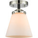 Nouveau Small Cone 1 Light 6 inch Black Polished Nickel Semi-Flush Mount Ceiling Light in Matte White Glass, Nouveau