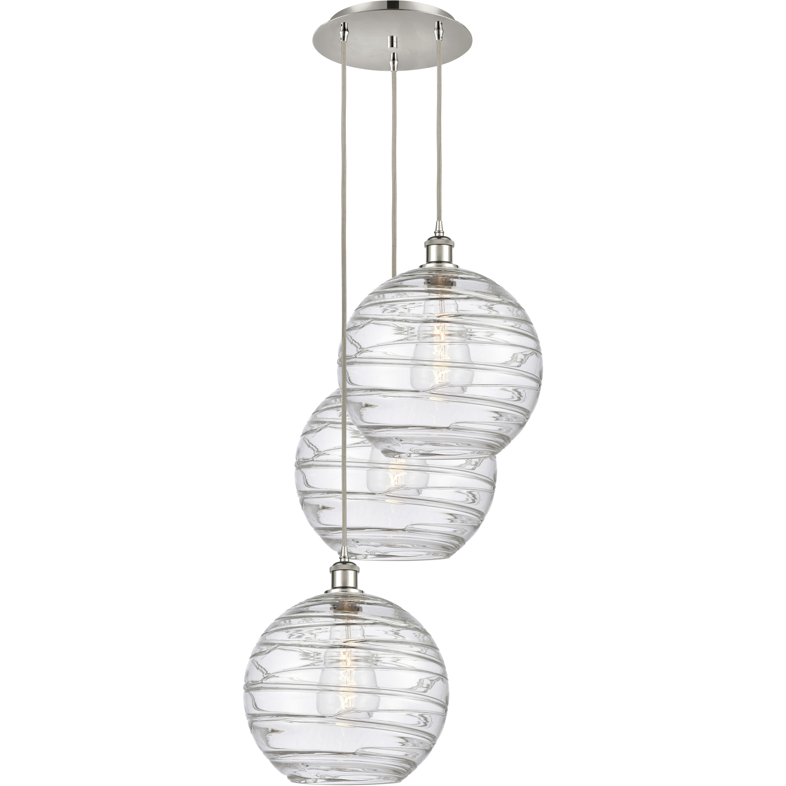 Ballston Athens Deco Swirl 3 Light 19 inch Polished Nickel Multi-Pendant Ceiling Light
