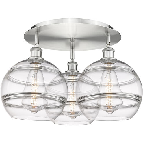 Ballston Rochester 3 Light 21.75 inch Satin Nickel Flush Mount Ceiling Light