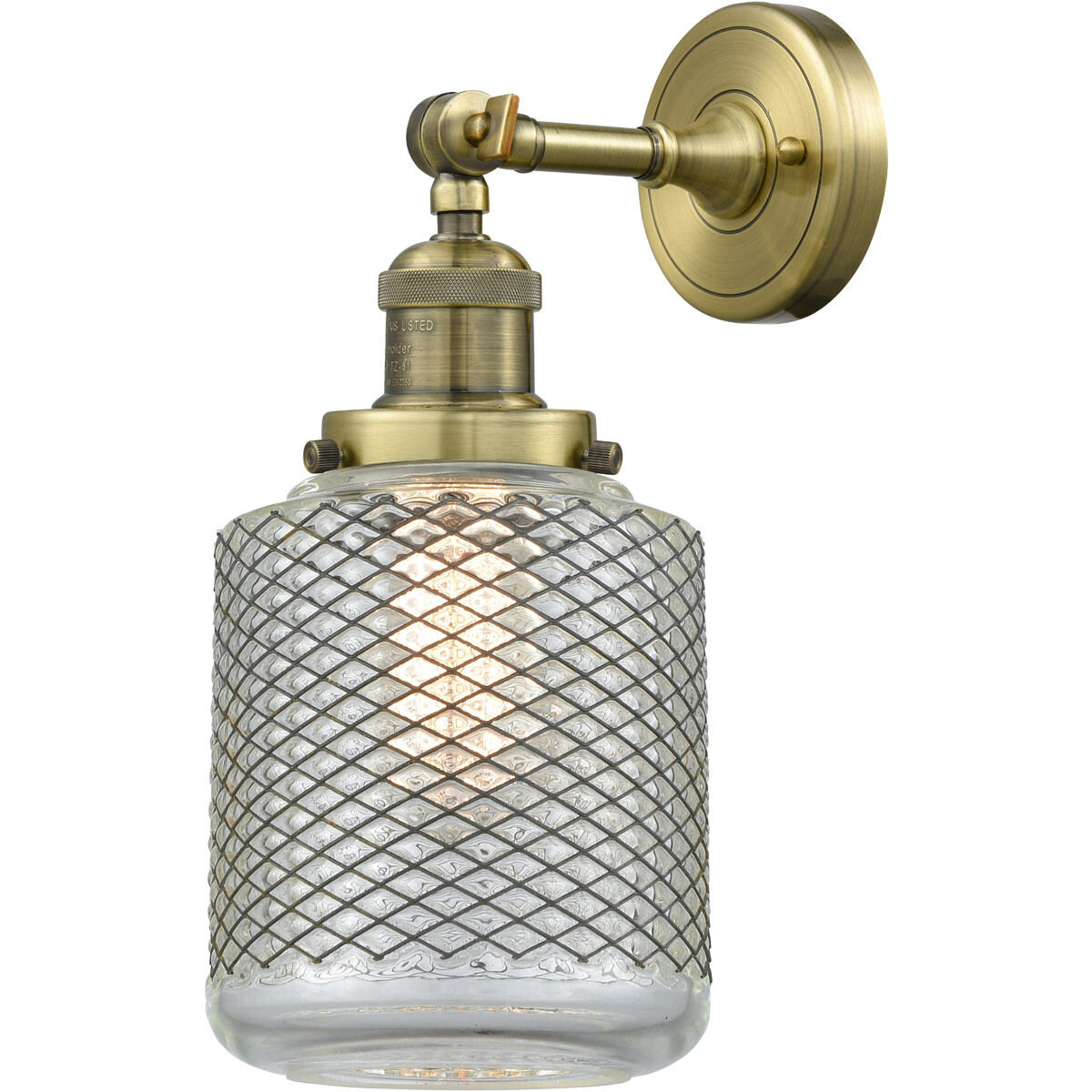 Franklin Restoration Stanton LED 6 inch Antique Brass Semi-Flush Mount Ceiling Light in Clear Wire Mesh Glass, Franklin Restoration