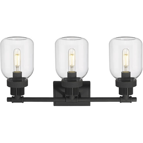 Somers 3 Light 24 inch Textured Black Bath Vanity Light Wall Light in Clear Glass