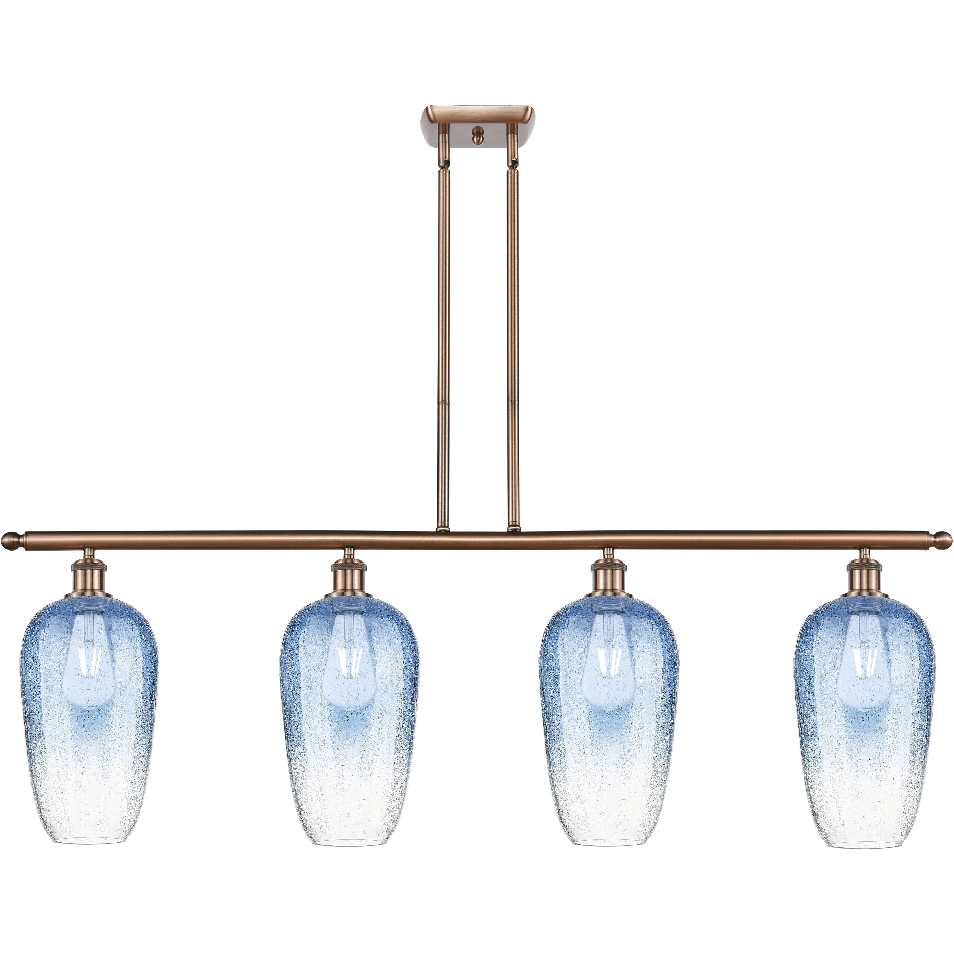 Ballston Brookhaven Flute Island Light Ceiling Light in Antique Copper, Sapphire Blue Glass